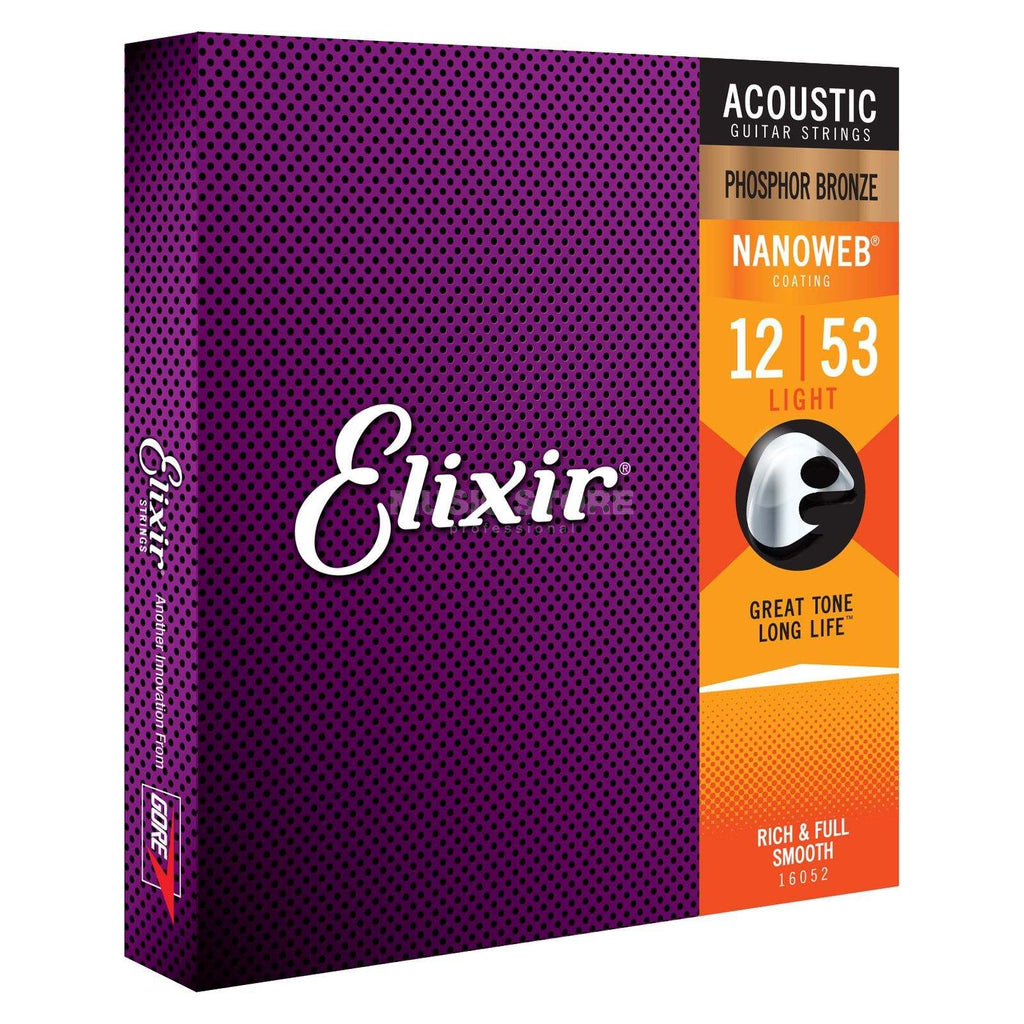 Elixir 16052 Nanoweb PB Acoustic Guitar String Set, Light .012