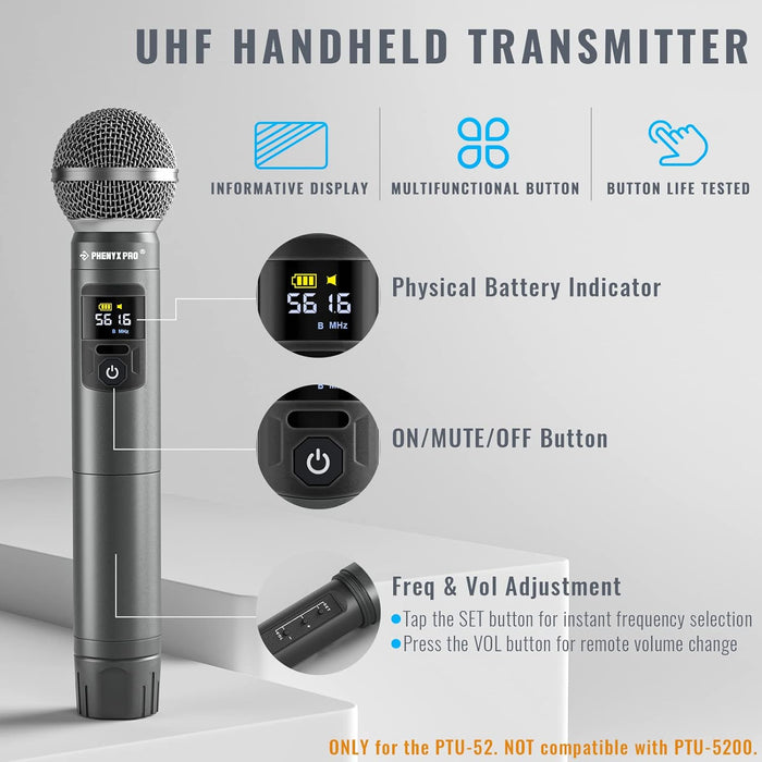 Phenyx Pro PTU-52-2H Dual Wireless Microphone System w/ Frequency Hopping (500-590 MHz)