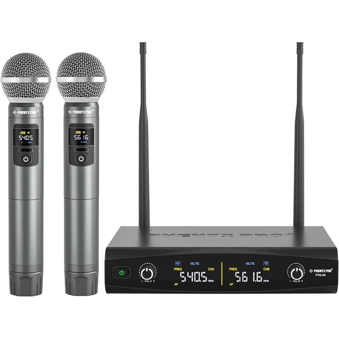 Phenyx Pro PTU-52-2H Dual Wireless Microphone System w/ Frequency Hopping (500-590 MHz)