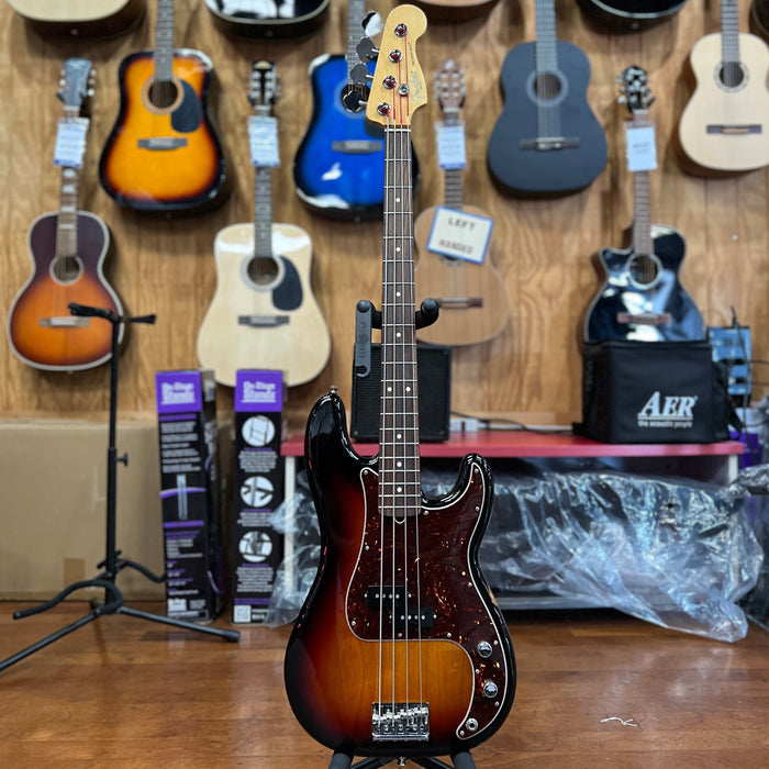 USED 2015 Fender American Standard Precision Electric Bass, Rosewood, 3 Tone Sunburst w/ Hard Case