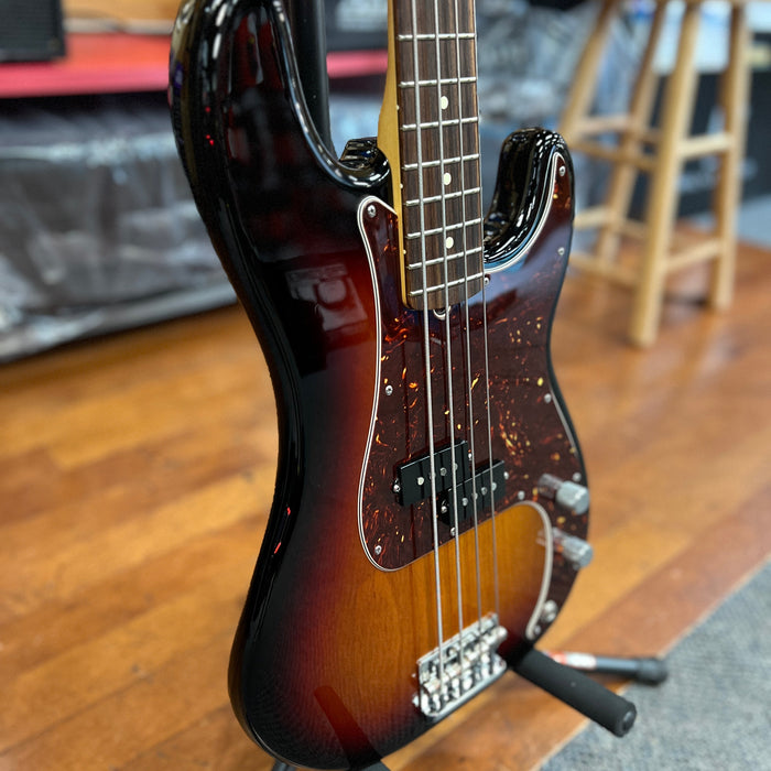 USED 2015 Fender American Standard Precision Electric Bass, Rosewood, 3 Tone Sunburst w/ Hard Case