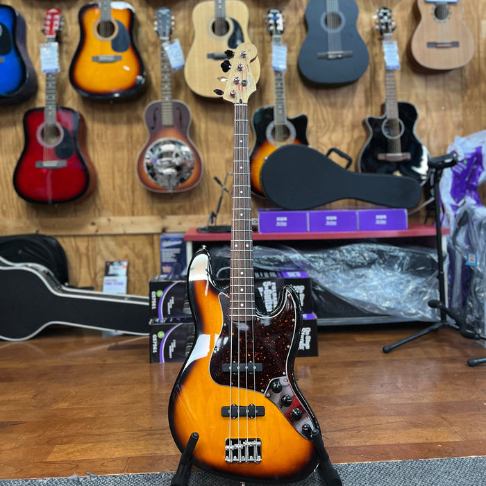 USED Fender 1997 MIM Deluxe Series Jazz Electric Bass, Sunburst w/ Hard Case