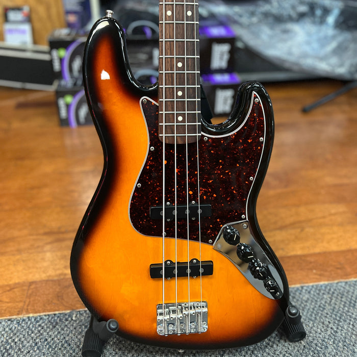 USED Fender 1997 MIM Deluxe Series Jazz Electric Bass, Sunburst w/ Hard Case