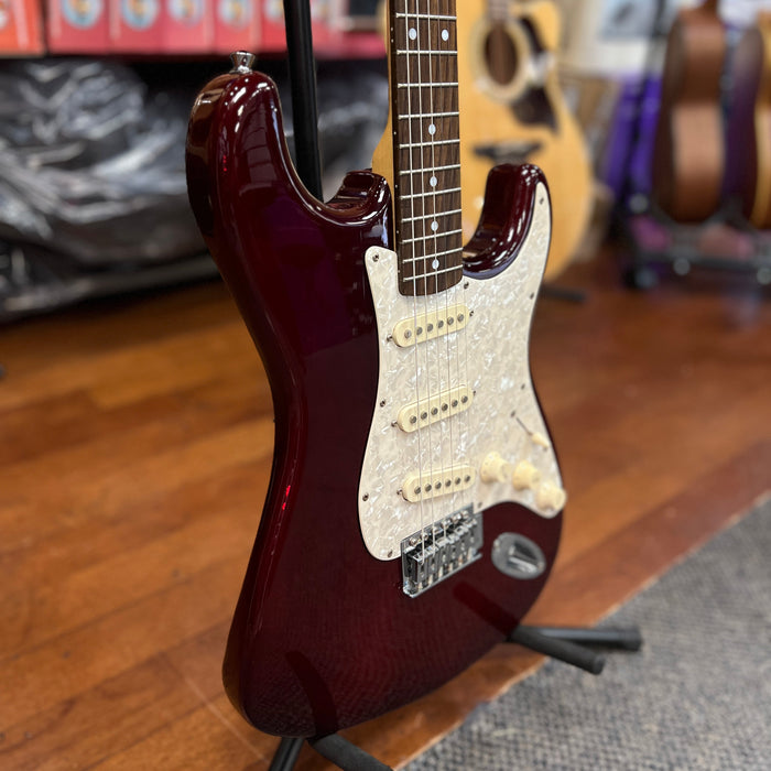 USED Johnson By AXL Strat-Style Electric Guitar, Wine Red