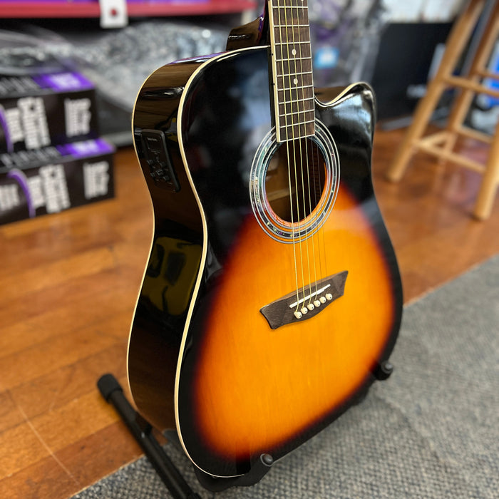 USED Washburn WA90CE Dreadnought Acoustic-Electric Guitar Vintage, Tobacco Sunburst